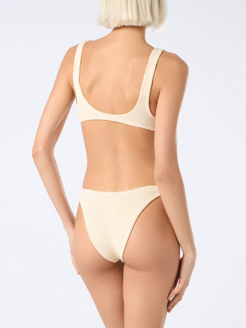 Bikini da donna classico a bralette beige crinkle 