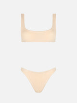 Bikini da donna classico a bralette beige crinkle 