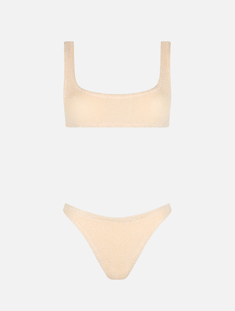 Bikini da donna classico a bralette beige crinkle 