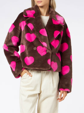 Woman furry short jacket with heart print - MC2 Saint Barth