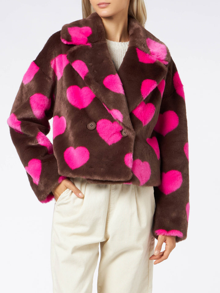 Woman furry short jacket with heart print - MC2 Saint Barth