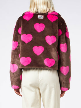 Woman furry short jacket with heart print - MC2 Saint Barth