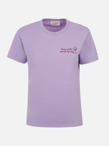 Damen-T-Shirt Emilie aus Baumwolljersey mit Rundhalsausschnitt und „Stritz di gioia“-Stickerei