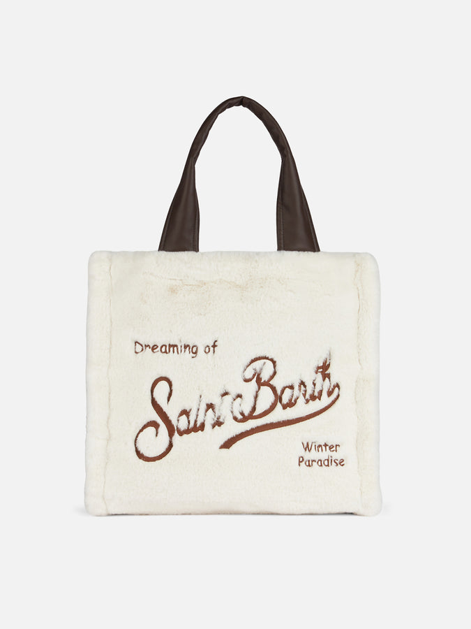 Mc2 Saint Barth Borsa Flavea in pelliccia bianca con ricamo Saint Barth