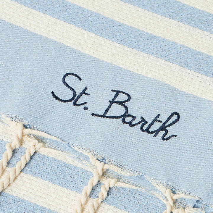 Cotton beach towel Fouta with light blue striped print - MC2 Saint Barth