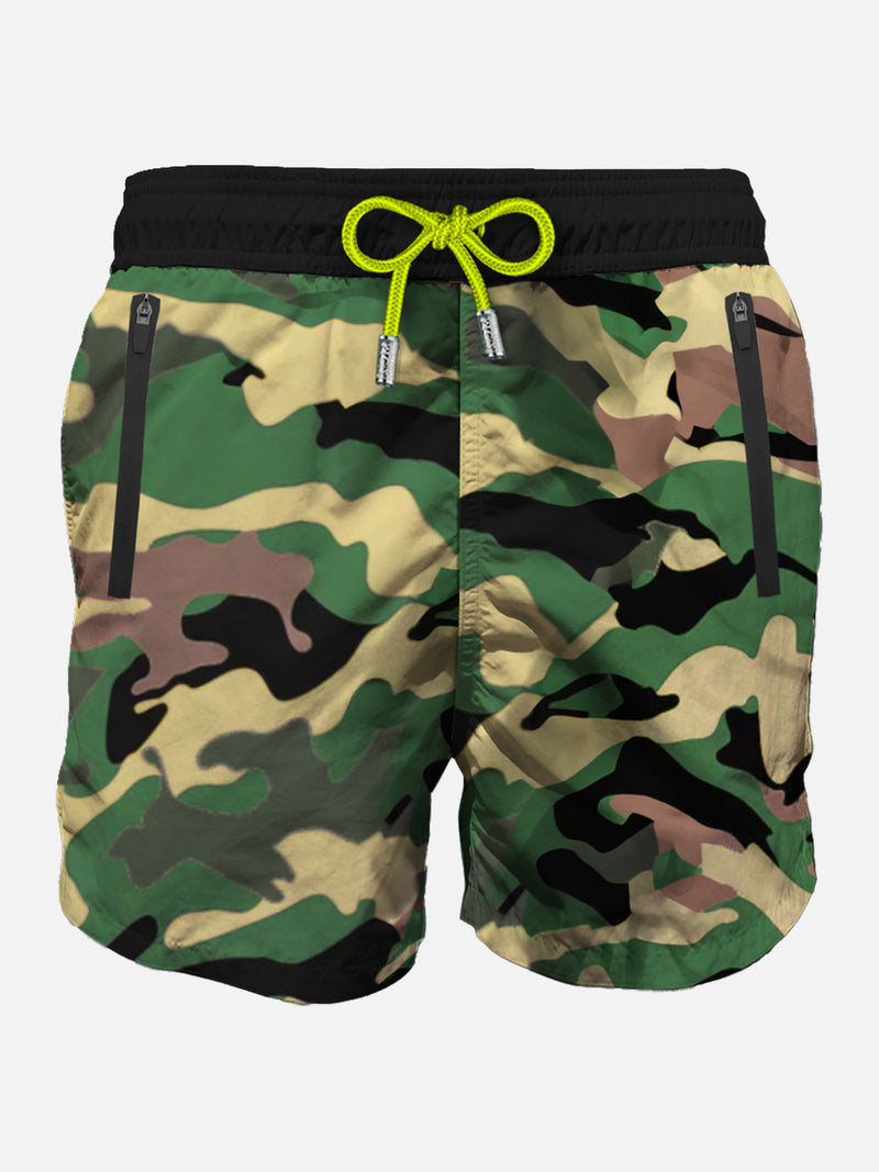 Camouflage light fabric zipped swim shorts
