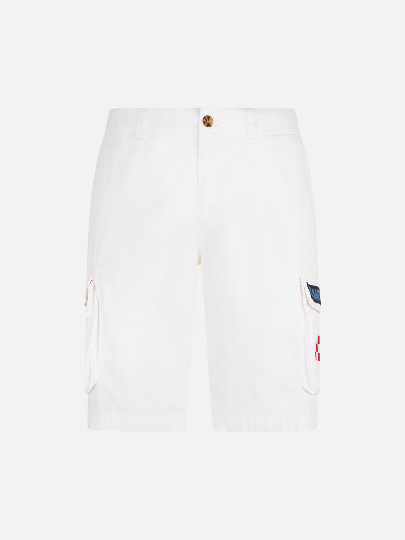 Man white cotton cargo shorts