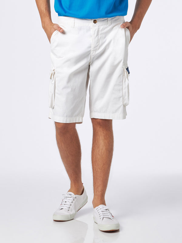 Man white cotton cargo shorts