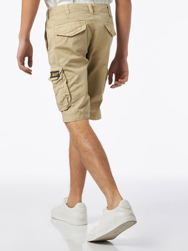 Man beige cotton cargo shorts