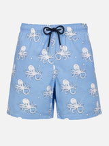 Man mid-length Gustavia swim-shorts with octopus print