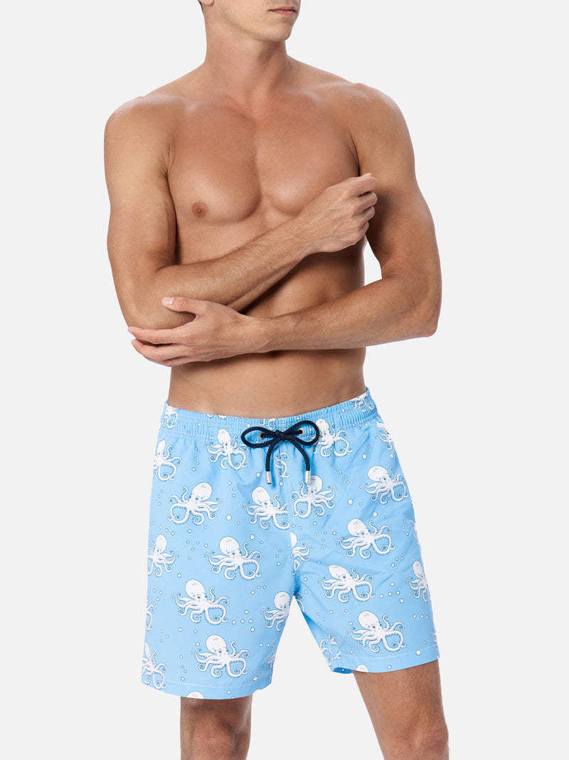 Man mid-length Gustavia swim-shorts with octopus print