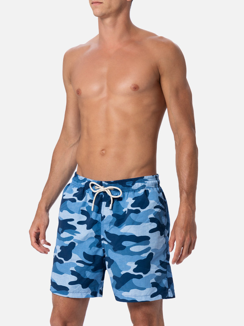 Man mid-length Gustavia swim-shorts with camouflage print