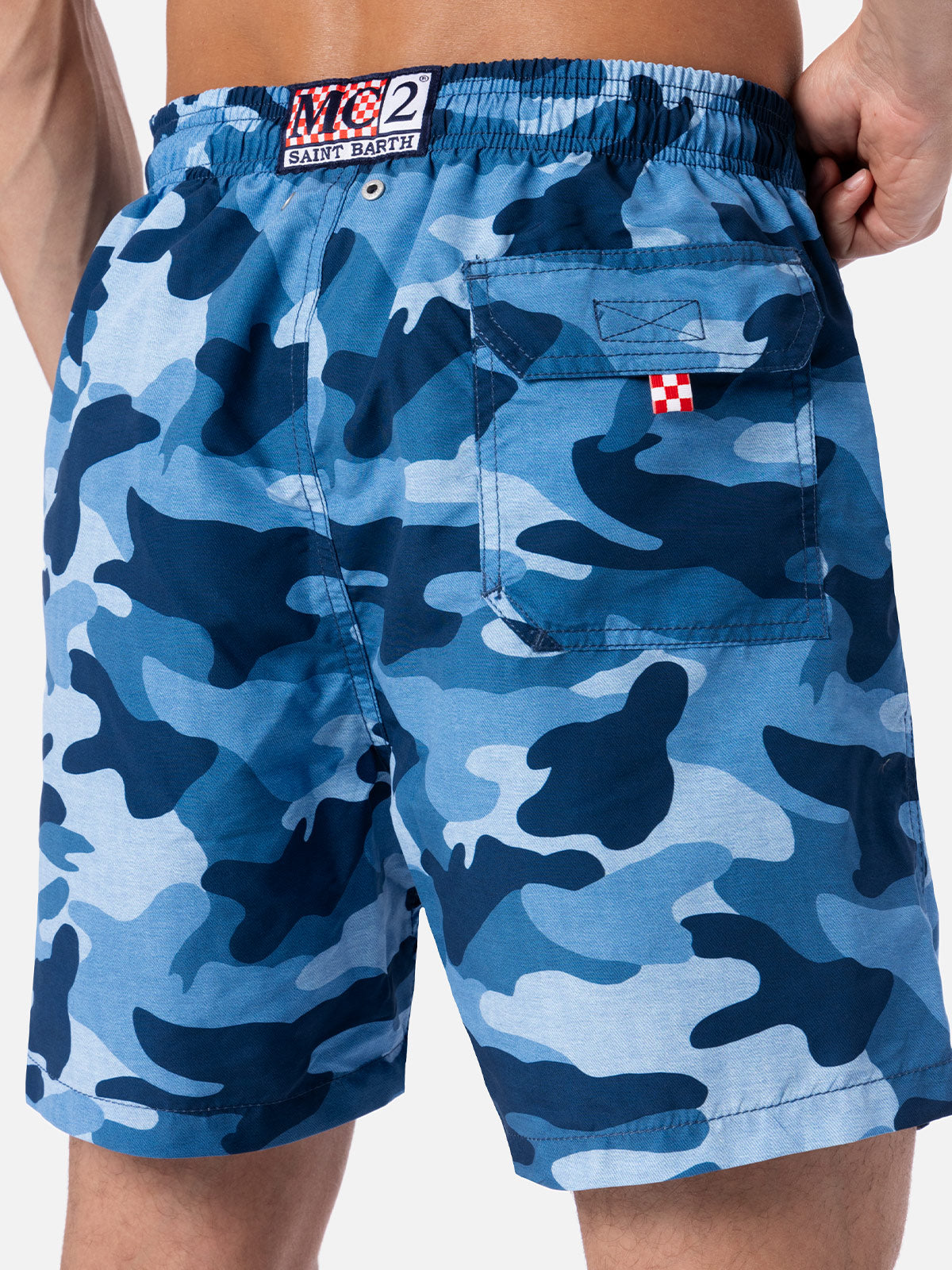Mid-length Gustavia swim-shorts with denim camouflage print - MC2 Saint Barth