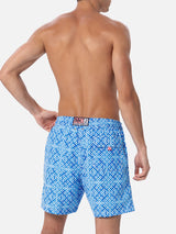 Man mid-length Gustavia swim-shorts with geometric majolica print