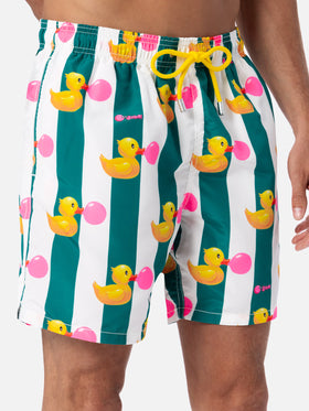 Man mid-length Gustavia swim-shorts with ducky Big Babol print | BIG BABOL SPECIAL EDITION