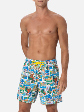 Mid-length Gustavia swim-shorts with postcard print | ALESSANDRO ENRIQUEZ SPECIAL EDITION - MC2 Saint Barth