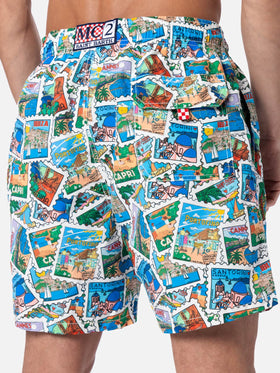 Mid-length Gustavia swim-shorts with postcard print | ALESSANDRO ENRIQUEZ SPECIAL EDITION - MC2 Saint Barth