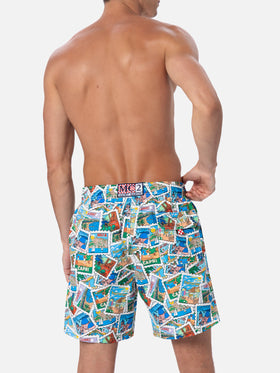 Mid-length Gustavia swim-shorts with postcard print | ALESSANDRO ENRIQUEZ SPECIAL EDITION - MC2 Saint Barth
