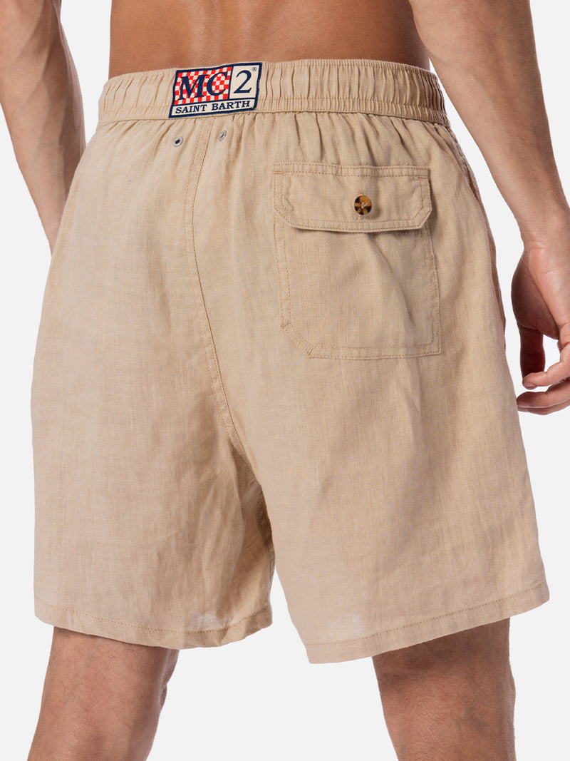 Man beige linen swim shorts