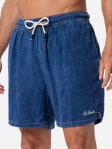 Mittellange Herren-Badeshorts aus Denim in Blau aus Leinen Gustavia