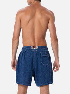 Man mid-length denim blue linen swim-shorts Gustavia - MC2 Saint Barth