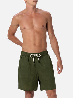Man mid-length military green linen swim-shorts Gustavia - MC2 Saint Barth