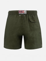 Mittellange Herren-Badeshorts aus militärgrünem Leinen Gustavia