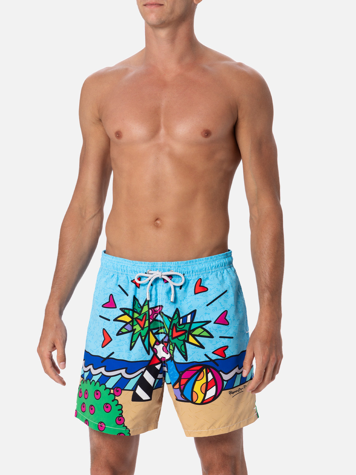 Man mid-length Gustavia swim-shorts with Britto design placed print | ©BRITTO SPECIAL EDITION - MC2 Saint Barth