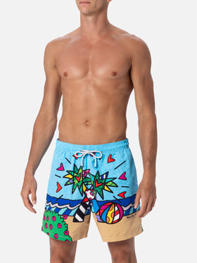 Man mid-length Gustavia swim-shorts with Britto design placed print | ©BRITTO SPECIAL EDITION - MC2 Saint Barth