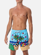 Man mid-length Gustavia swim-shorts with Britto design placed print  | ©BRITTO SPECIAL EDITION