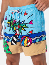 Man mid-length Gustavia swim-shorts with Britto design placed print  | ©BRITTO SPECIAL EDITION