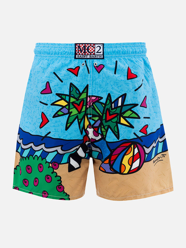 Man mid-length Gustavia swim-shorts with Britto design placed print  | ©BRITTO SPECIAL EDITION