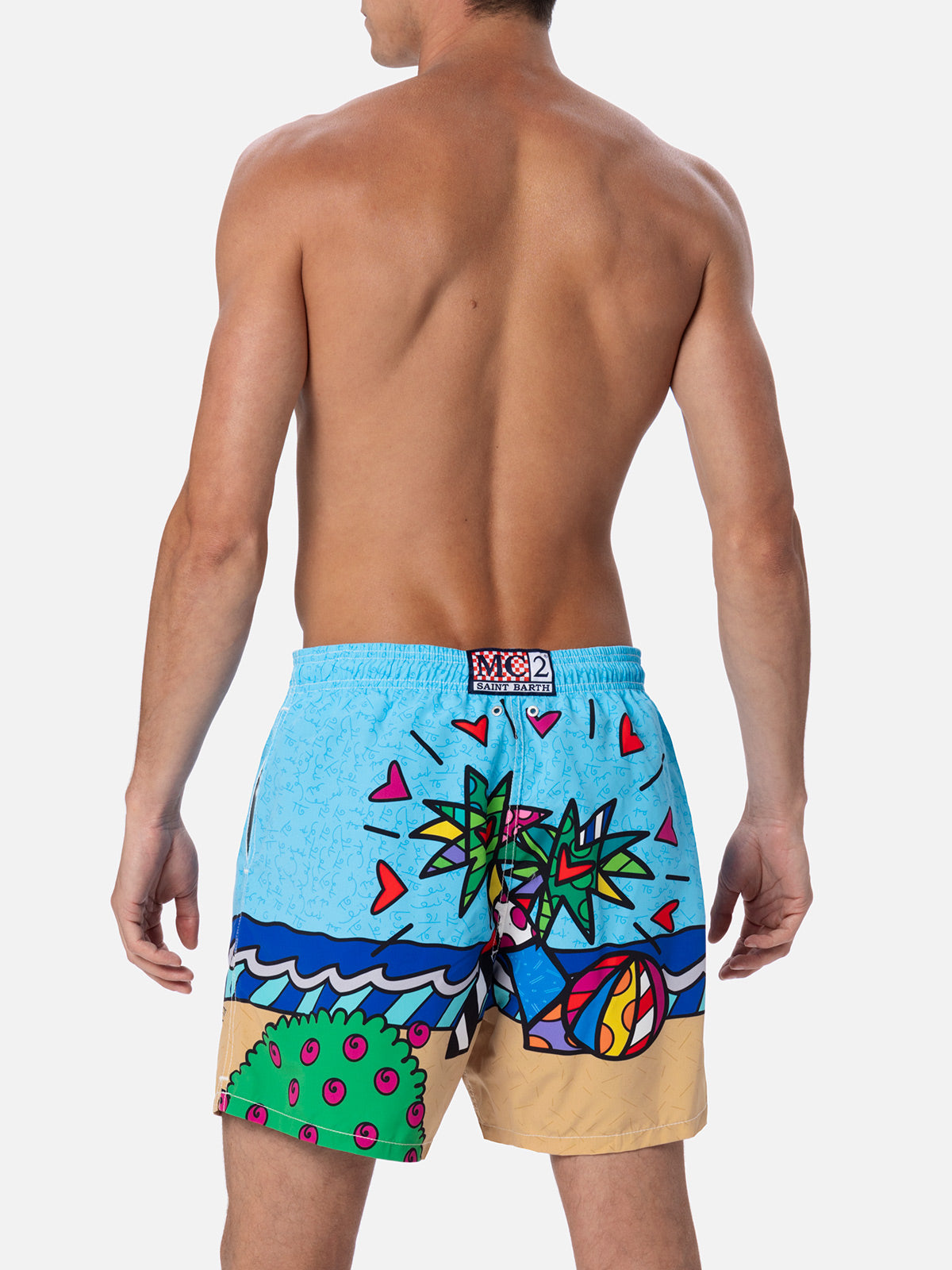 Man mid-length Gustavia swim-shorts with Britto design placed print | ©BRITTO SPECIAL EDITION - MC2 Saint Barth