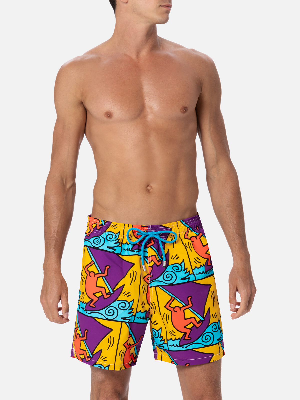 Man mid-length Gustavia swim-shorts with Keith Haring design placed print| KEITH HARING SPECIAL EDITION - MC2 Saint Barth