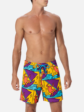 Man mid-length Gustavia swim-shorts with Keith Haring design placed print| KEITH HARING SPECIAL EDITION - MC2 Saint Barth