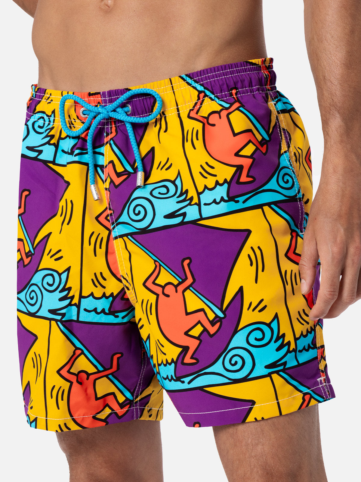 Man mid-length Gustavia swim-shorts with Keith Haring design placed print| KEITH HARING SPECIAL EDITION - MC2 Saint Barth