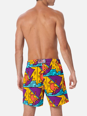 Man mid-length Gustavia swim-shorts with Keith Haring design placed print| KEITH HARING SPECIAL EDITION - MC2 Saint Barth