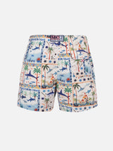 Mittellange Gustavia-Badeshorts für Herren mit ägyptischem Hai-Print| AI CO-CREATED DESIGN BY RICKDICK - POWERED BY RED-EYE