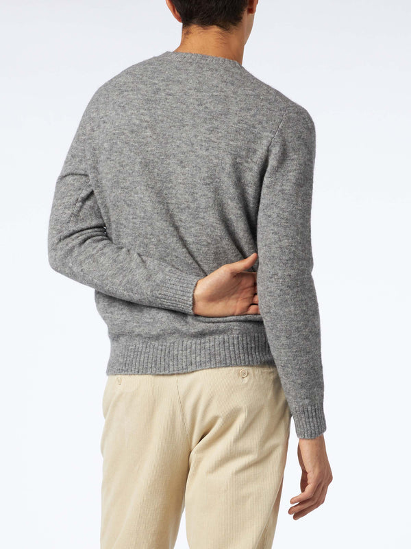 Man grey mélange stretch wool sweater with St. Barth embroidery
