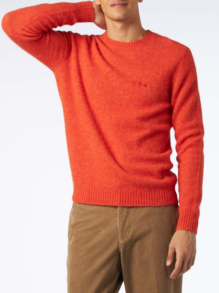 Man orange stretch wool sweater with St. Barth embroidery - MC2 Saint Barth
