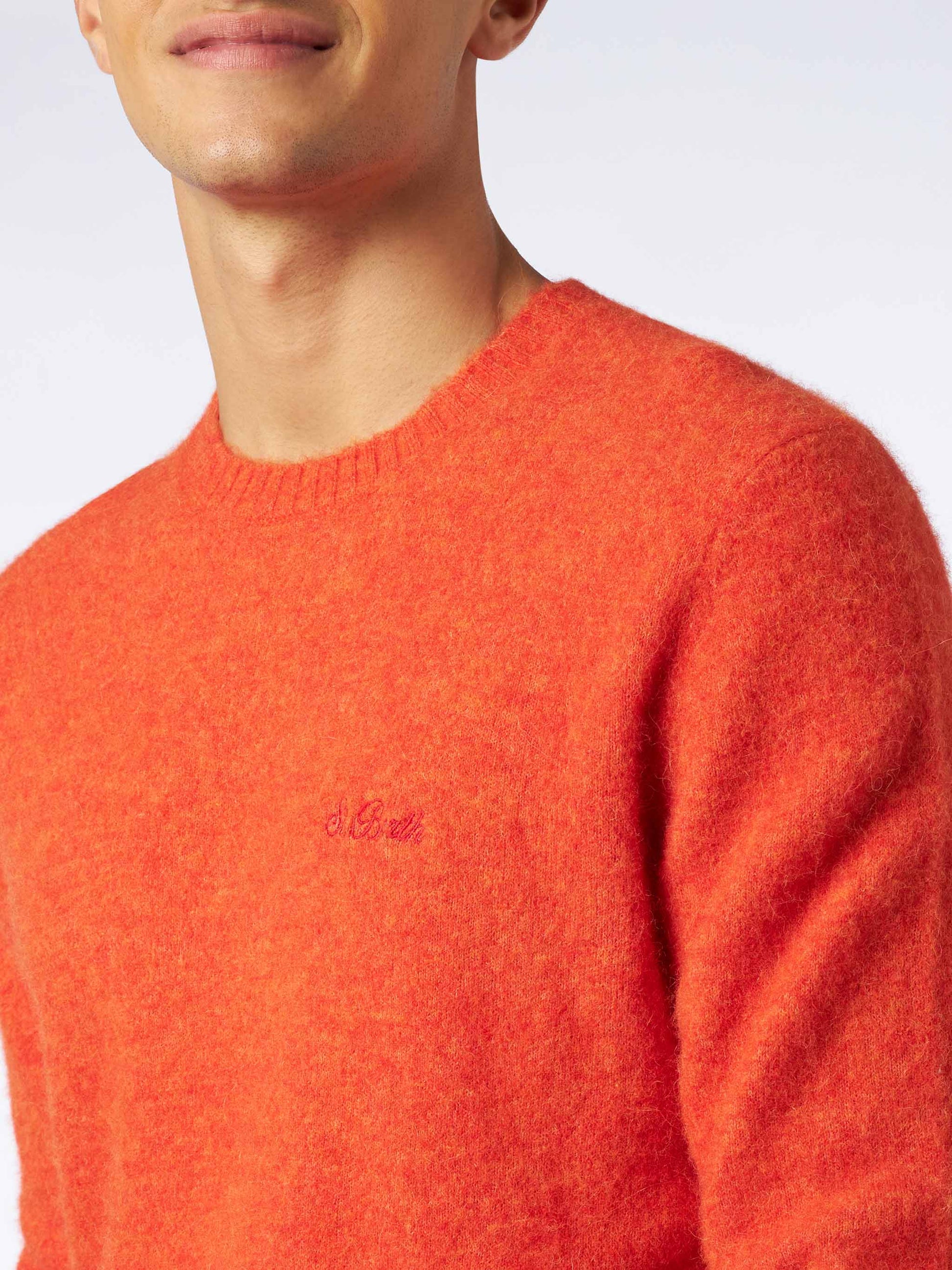 Man orange stretch wool sweater with St. Barth embroidery - MC2 Saint Barth