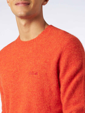 Man orange stretch wool sweater with St. Barth embroidery - MC2 Saint Barth