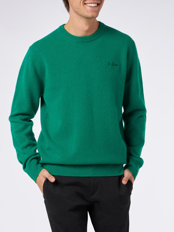 Man crewneck green sweater with St. Barth embroidery