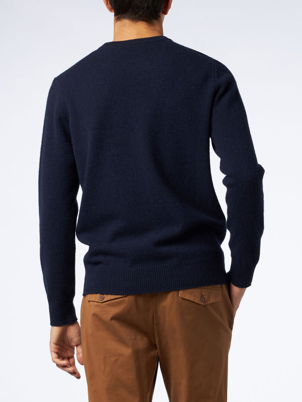 Man crewneck blue sweater with St. Barth embroidery