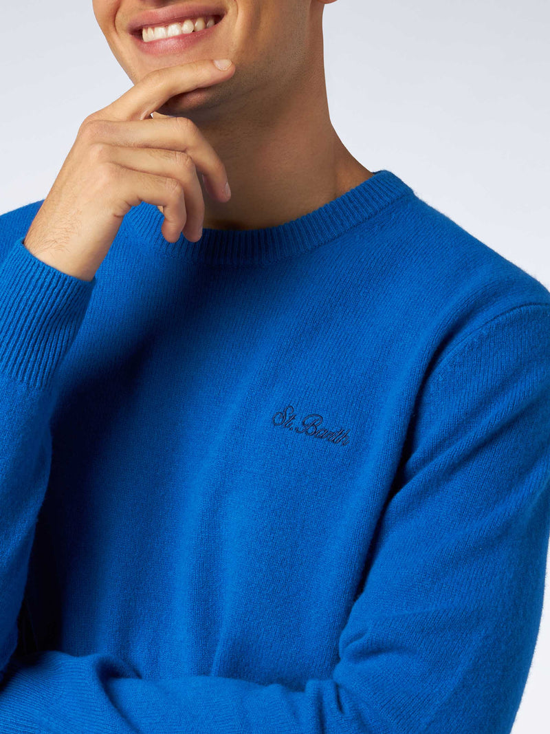 Man crewneck bluette sweater with St. Barth embroidery