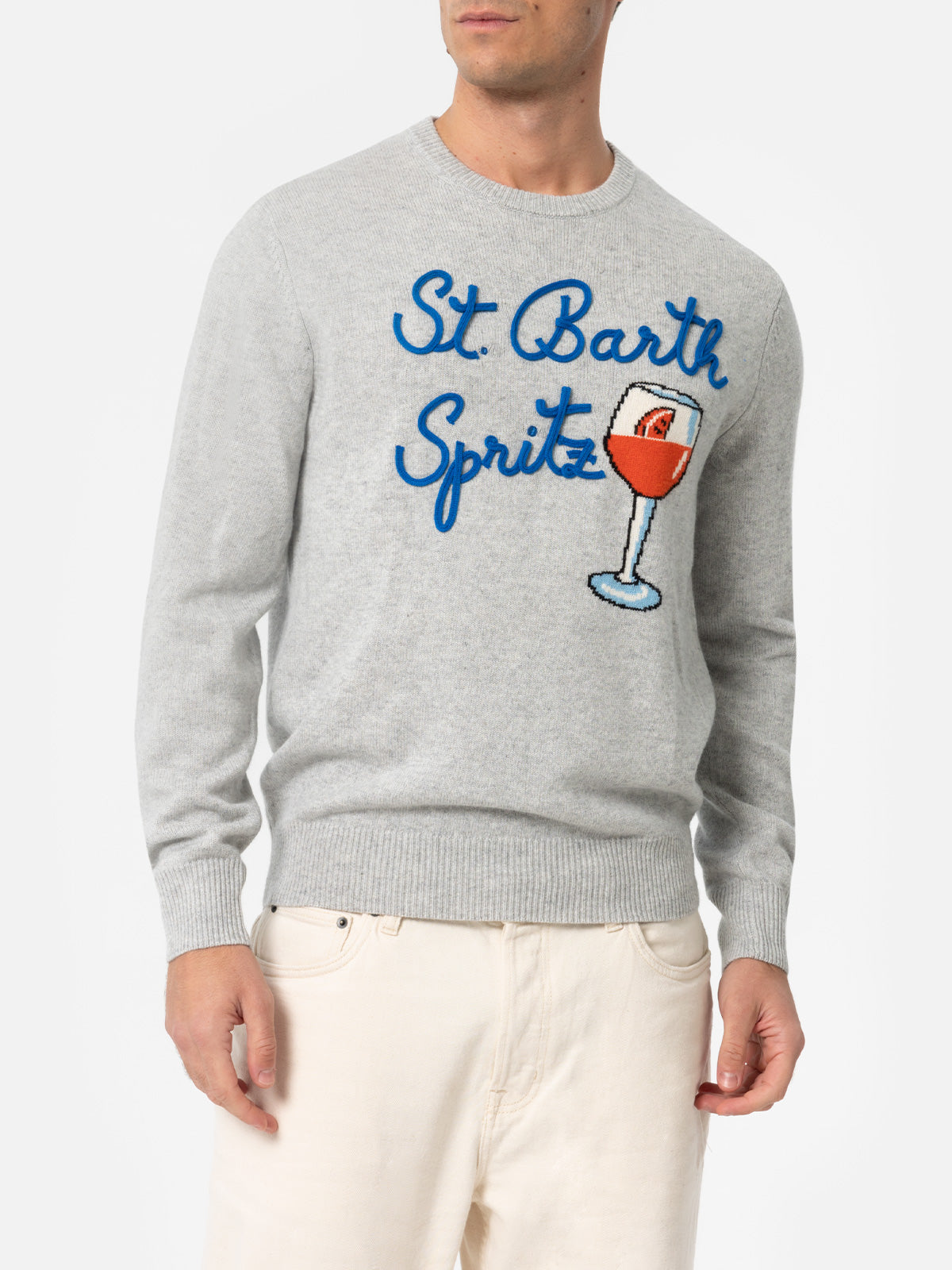 Man gray sweater Heron with Spritz glass - MC2 Saint Barth