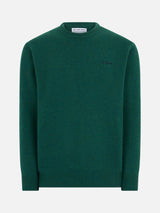 Maglione da uomo girocollo verde con ricamo St. Barth