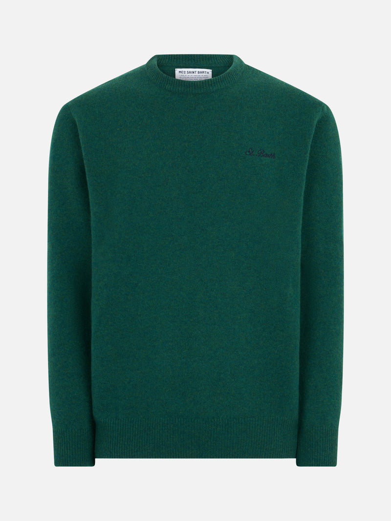 Maglione da uomo girocollo verde con ricamo St. Barth