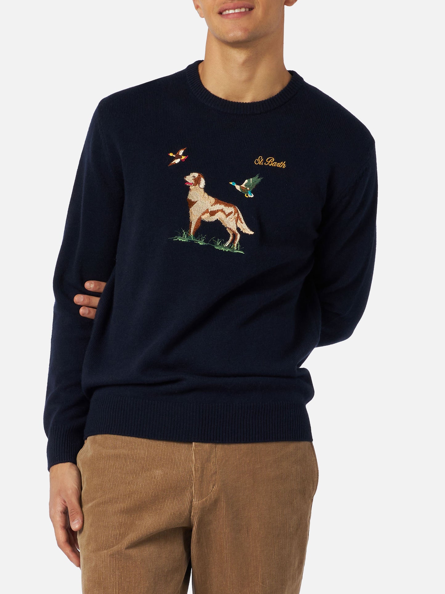 Man crewneck donegal sweater with English pointer jacquard - MC2 Saint Barth