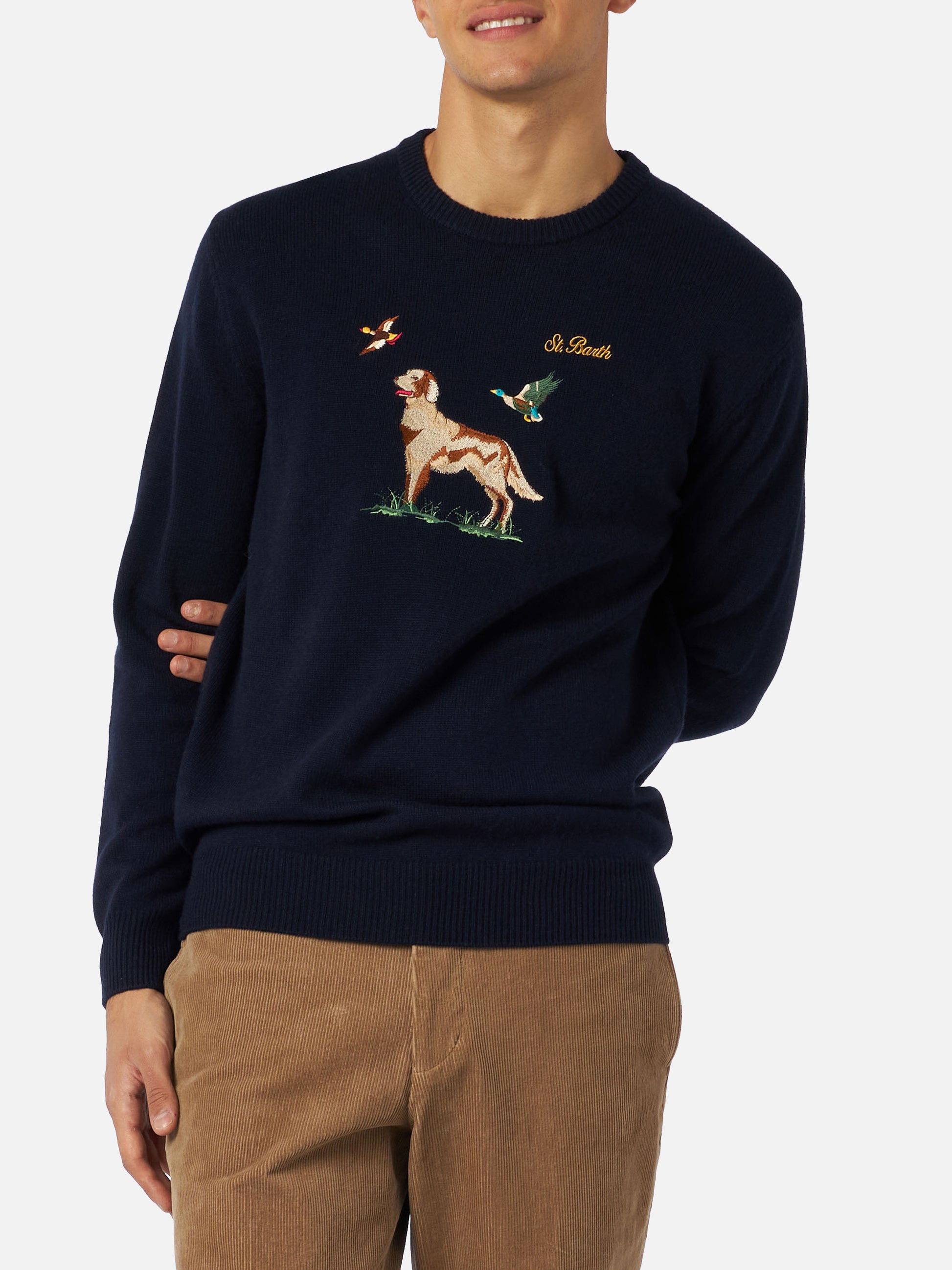 Man crewneck donegal sweater with English pointer jacquard - MC2 Saint Barth